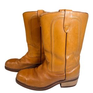 Vintage Goodyear Welt Tan Leather Ranch Boots Americana Workwear Men's Sz 9.5E